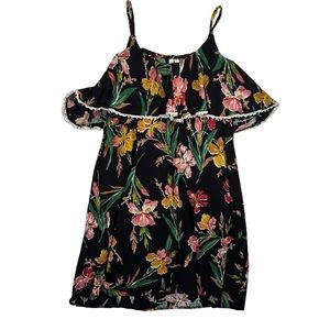 Sun n Moon Strapped Popover Black Whimsical Floral Lace Textured Pullover Dress